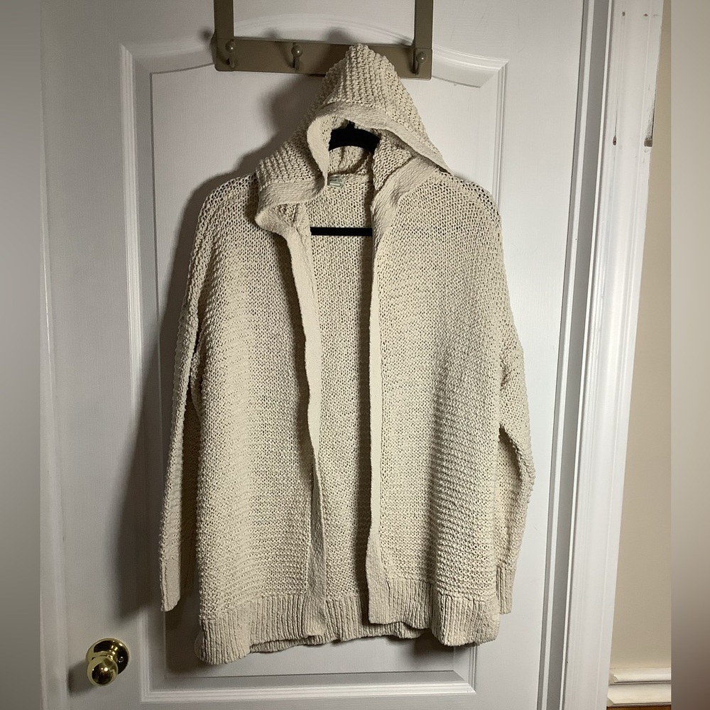 Aerie Cozy Cream Knit Hooded Cardigan
